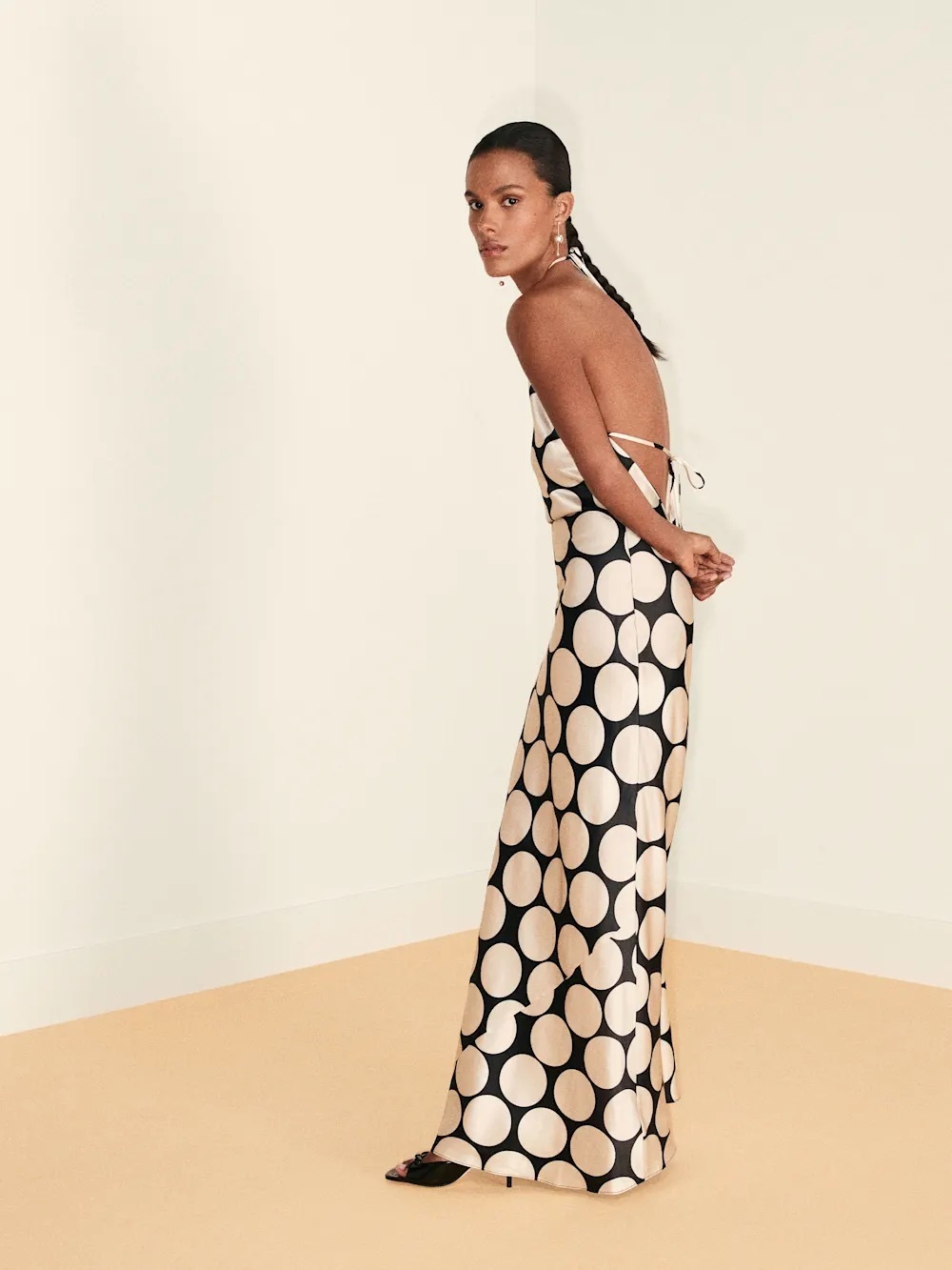 Reformation Jeany Silk Dress In Full Moon Dot, NEW WITHOUT TAGS, NEVER WORN. - Picture 5 of 14